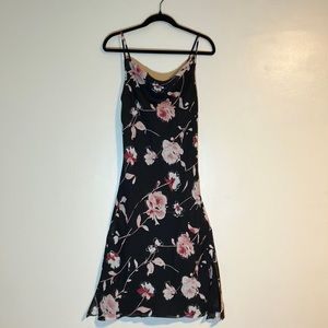 Black 90’s Slip Dress with Pink Flower Pattern